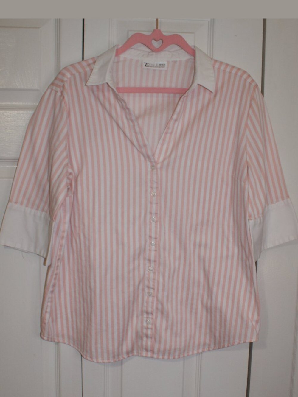 7th Avenue Design Studio Pink/White Stripe Button Down Shirt - Large - LIKE NEW